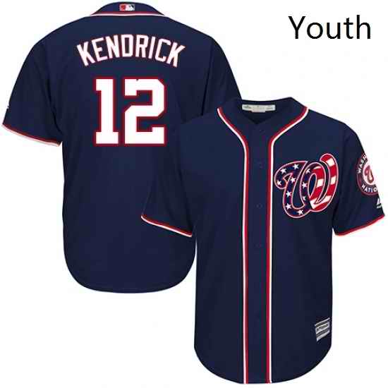Youth Majestic Washington Nationals 12 Howie Kendrick Replica Navy Blue Alternate 2 Cool Base MLB Jersey